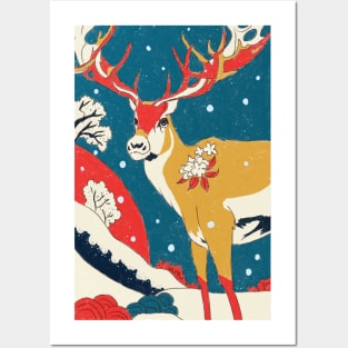 Reindeer on the snowy day Posters and Art